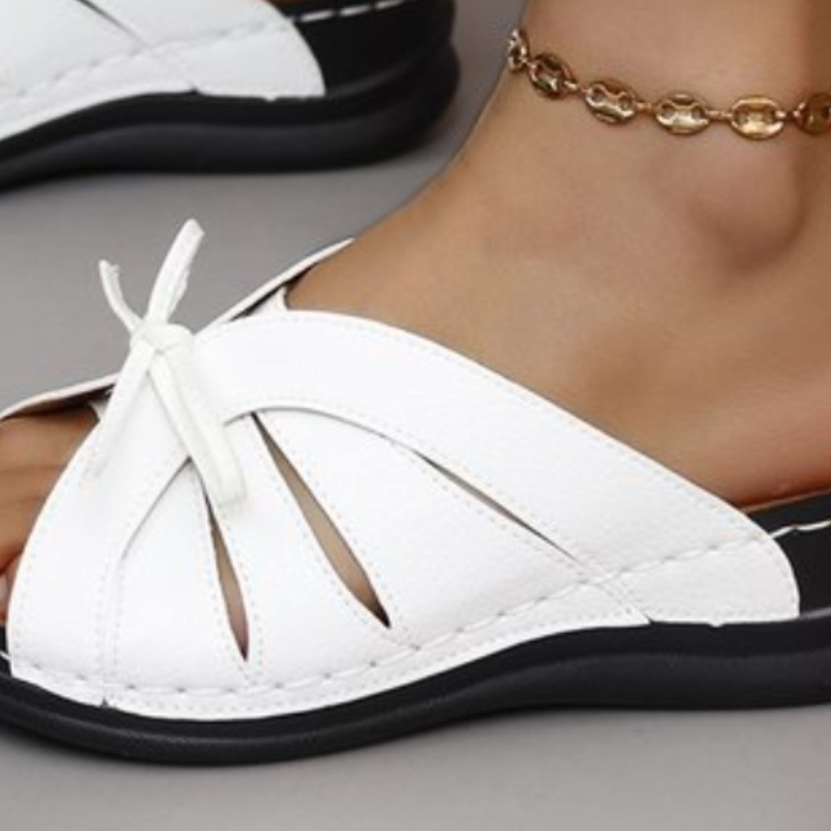 Tied Open Toe Low Heel Sandals - AllIn Computer