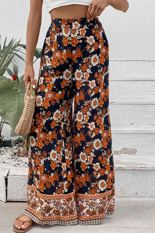 Floral Wide Leg Pants with Pockets - AllIn Computer