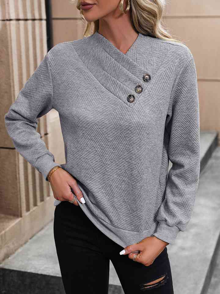 Asymmetrical Neck Long Sleeve Blouse - AllIn Computer