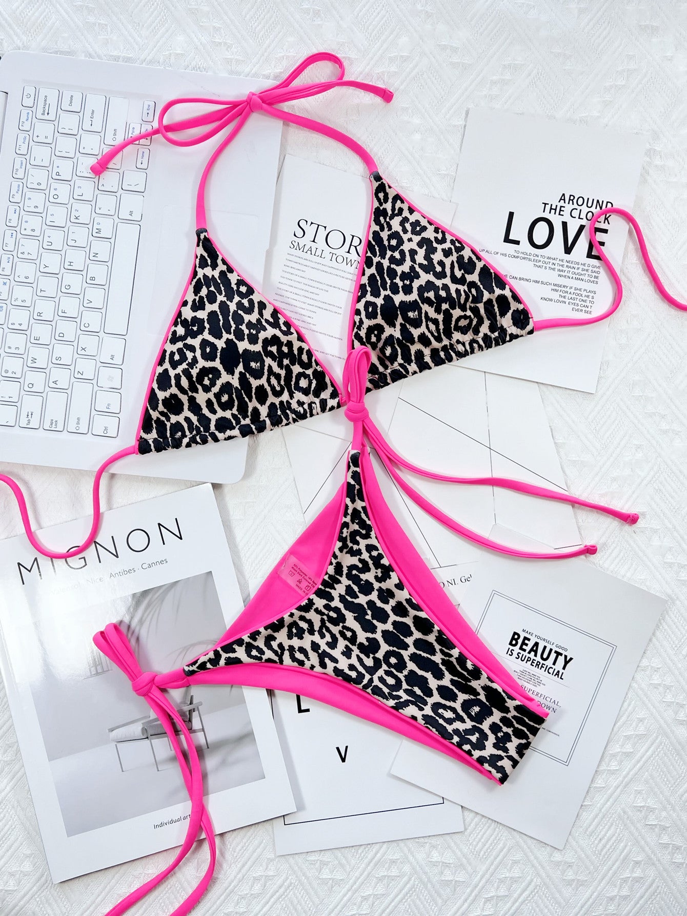 Leopard Print Halter Neck Tie Side Bikini Set - AllIn Computer