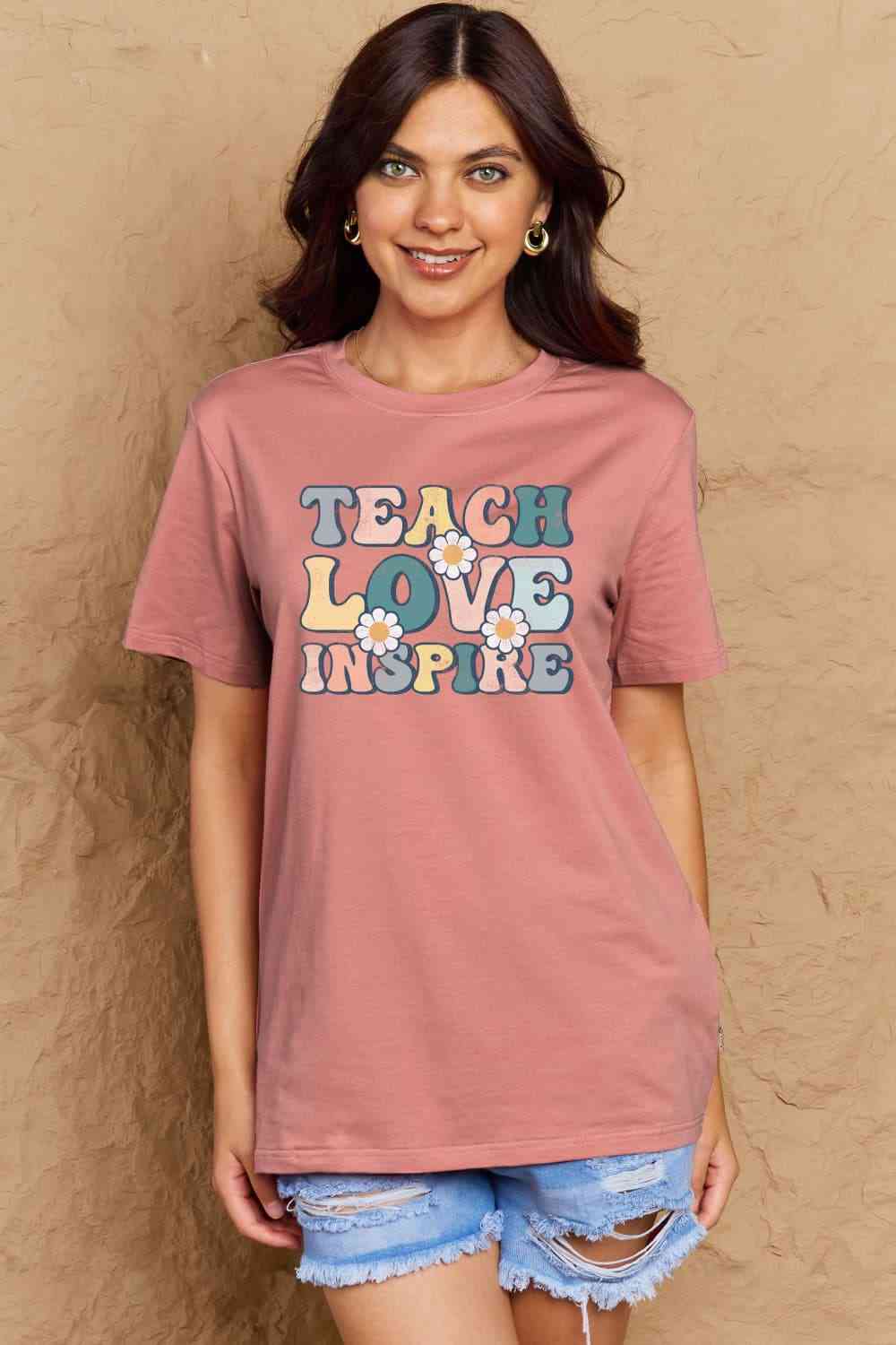 Simply Love Full Size TEACH LOVE INSPIRE Graphic Cotton T-Shirt - AllIn Computer