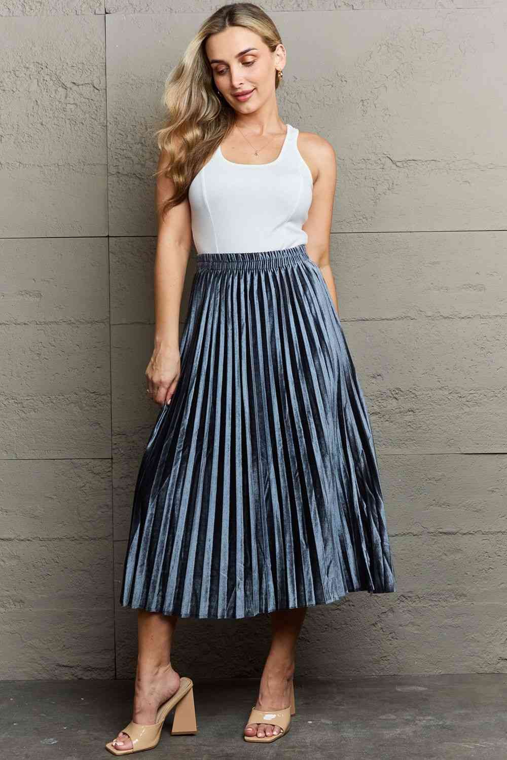 Ninexis Accordion Pleated Flowy Midi Skirt - AllIn Computer