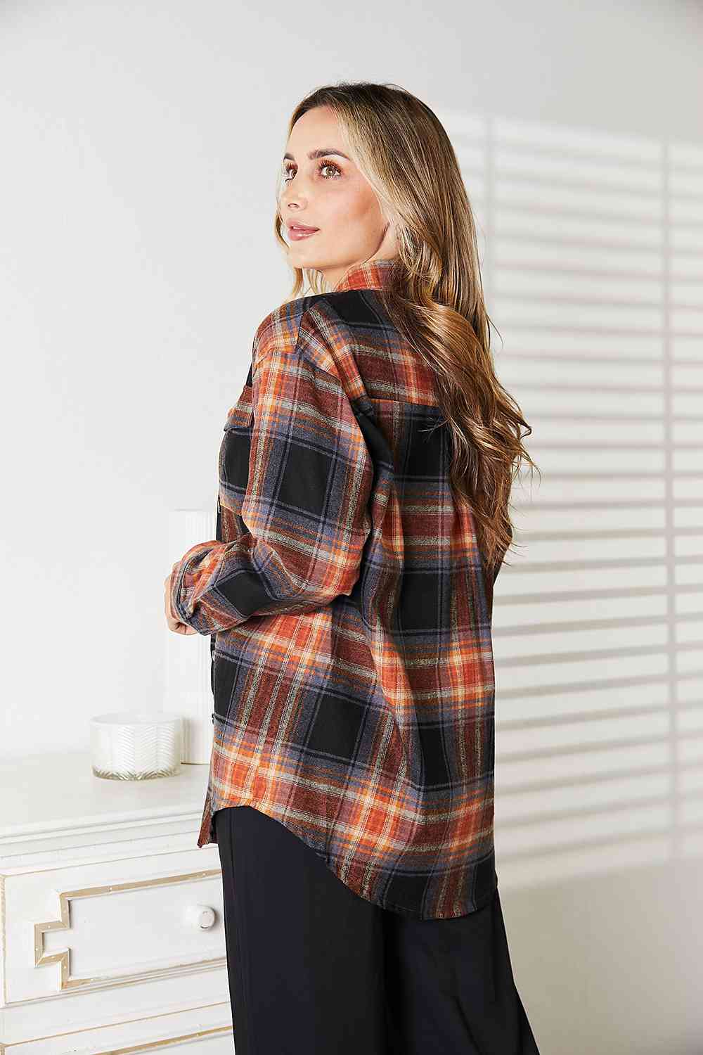 Double Take Plaid Dropped Shoulder Shirt - AllIn Computer