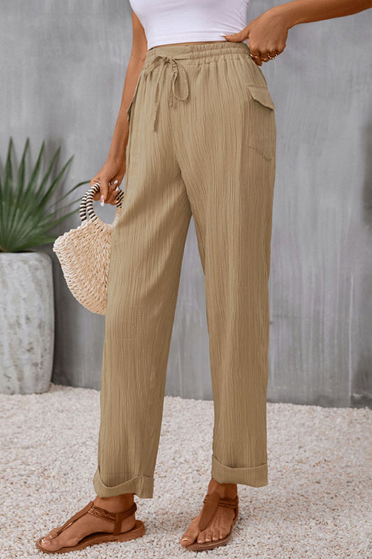 Tie Waist Pocketed Long Pants - AllIn Computer