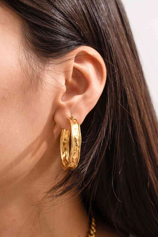 Hammered Stainless Steel Hoop Earrings - AllIn Computer