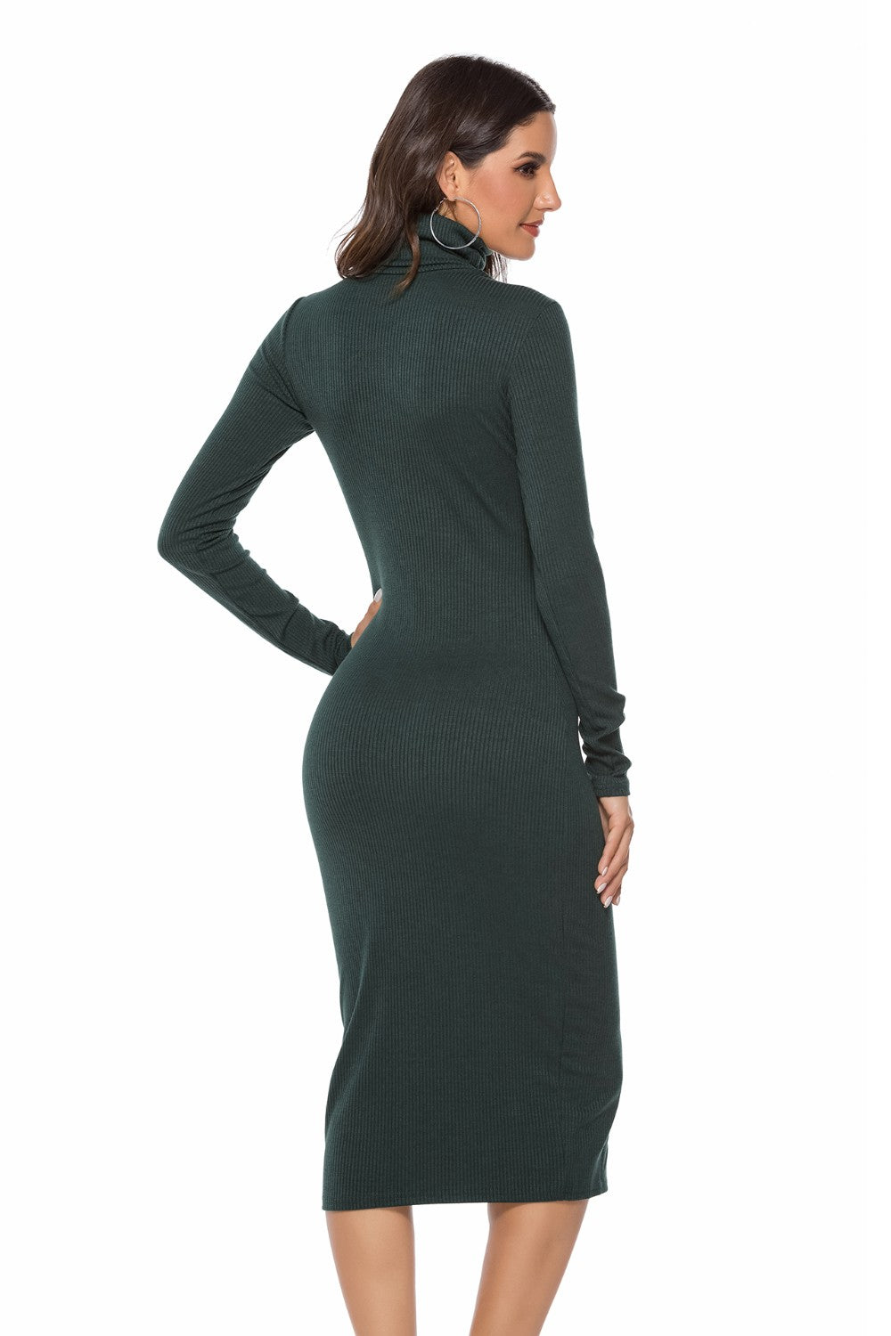 Ribbed Turtleneck Long Sleeve Dress - AllIn Computer