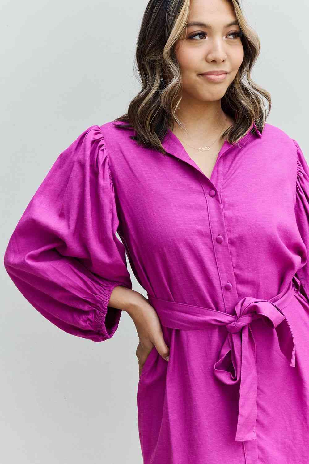 Jade By Jane Hello Darling Full Size Half Sleeve Belted Mini Dress in Magenta - AllIn Computer