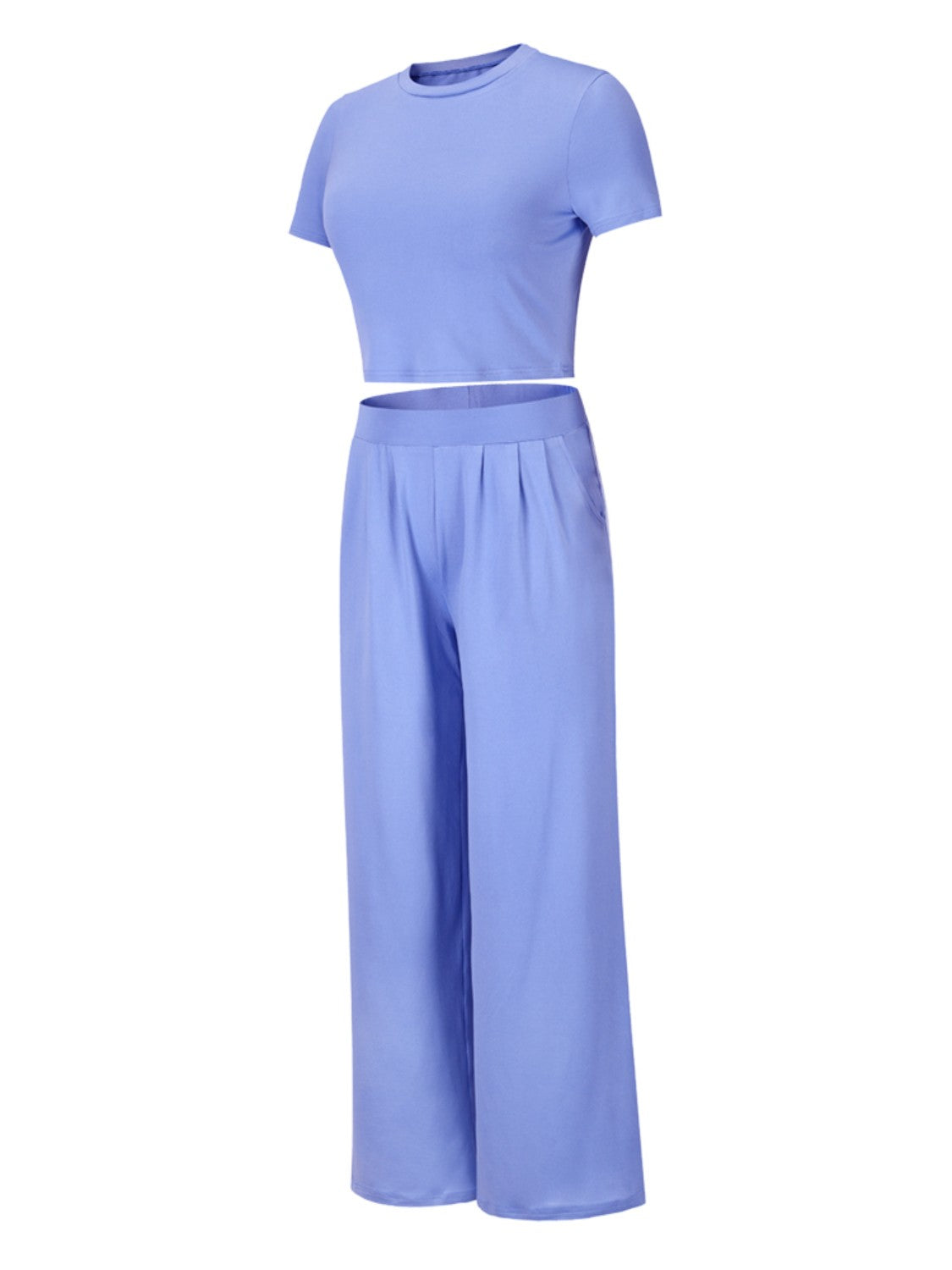 Round Neck Short Sleeve Top and Pocketed Pants Set - AllIn Computer
