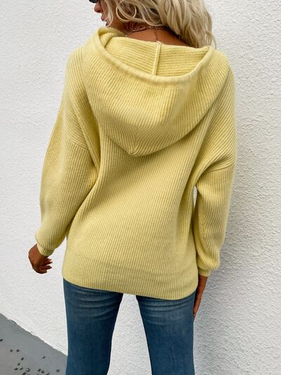 Drawstring Dropped Shoulder Hooded Sweater - AllIn Computer