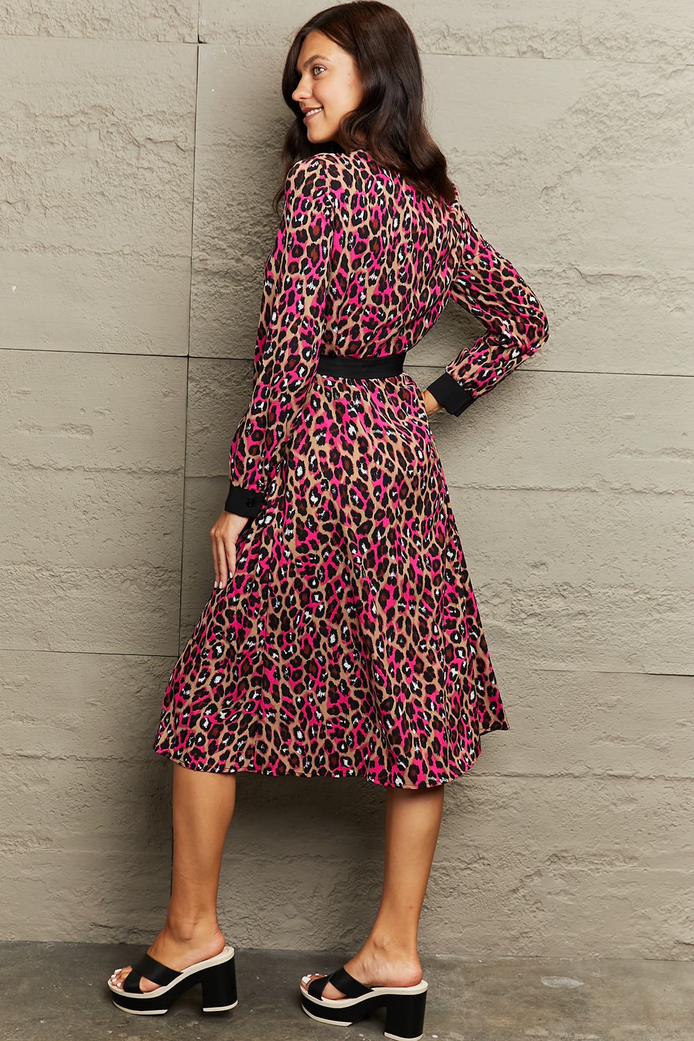 V-Neck Tie Waist Printed Midi Dress - AllIn Computer