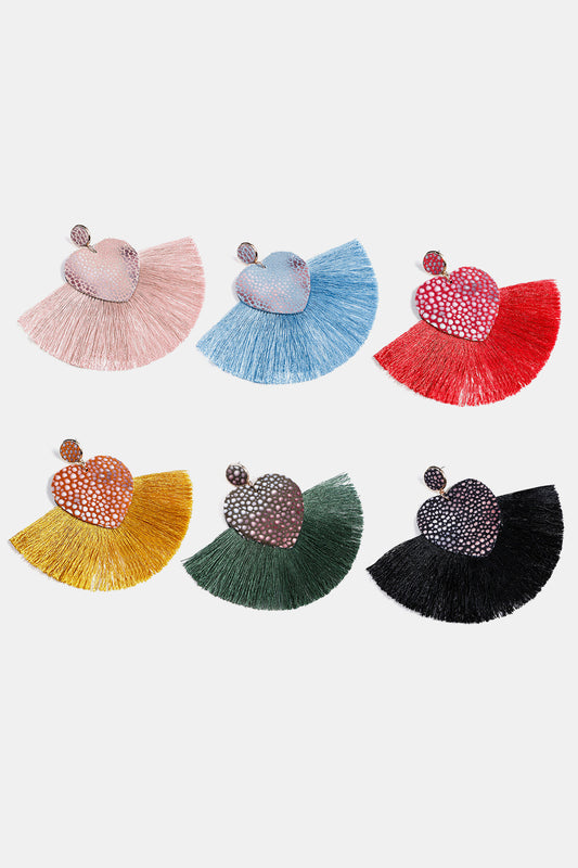 Heart Shape Fringed Dangle Earrings - AllIn Computer