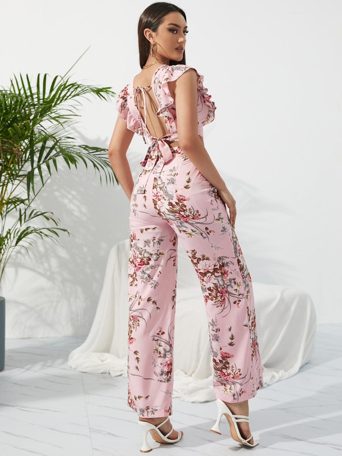 Printed Surplice Cap Sleeve Top and Pants Set - AllIn Computer