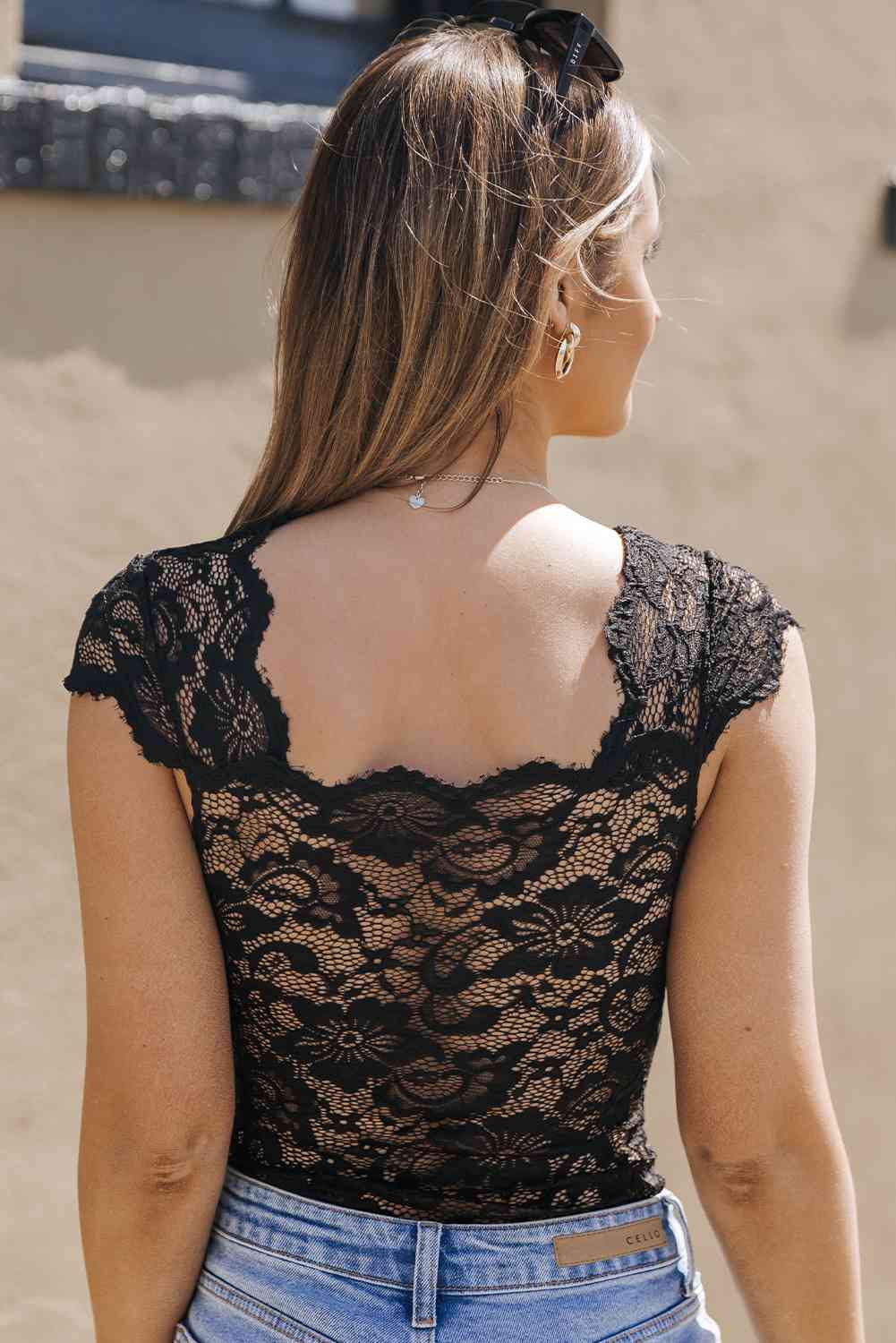 Ruched Sweetheart Neck Lace Bodysuit - AllIn Computer