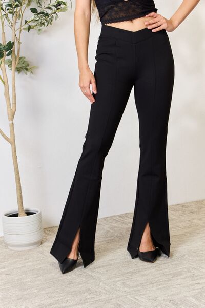 Kancan V-Waistband Slit Flare Pants - AllIn Computer