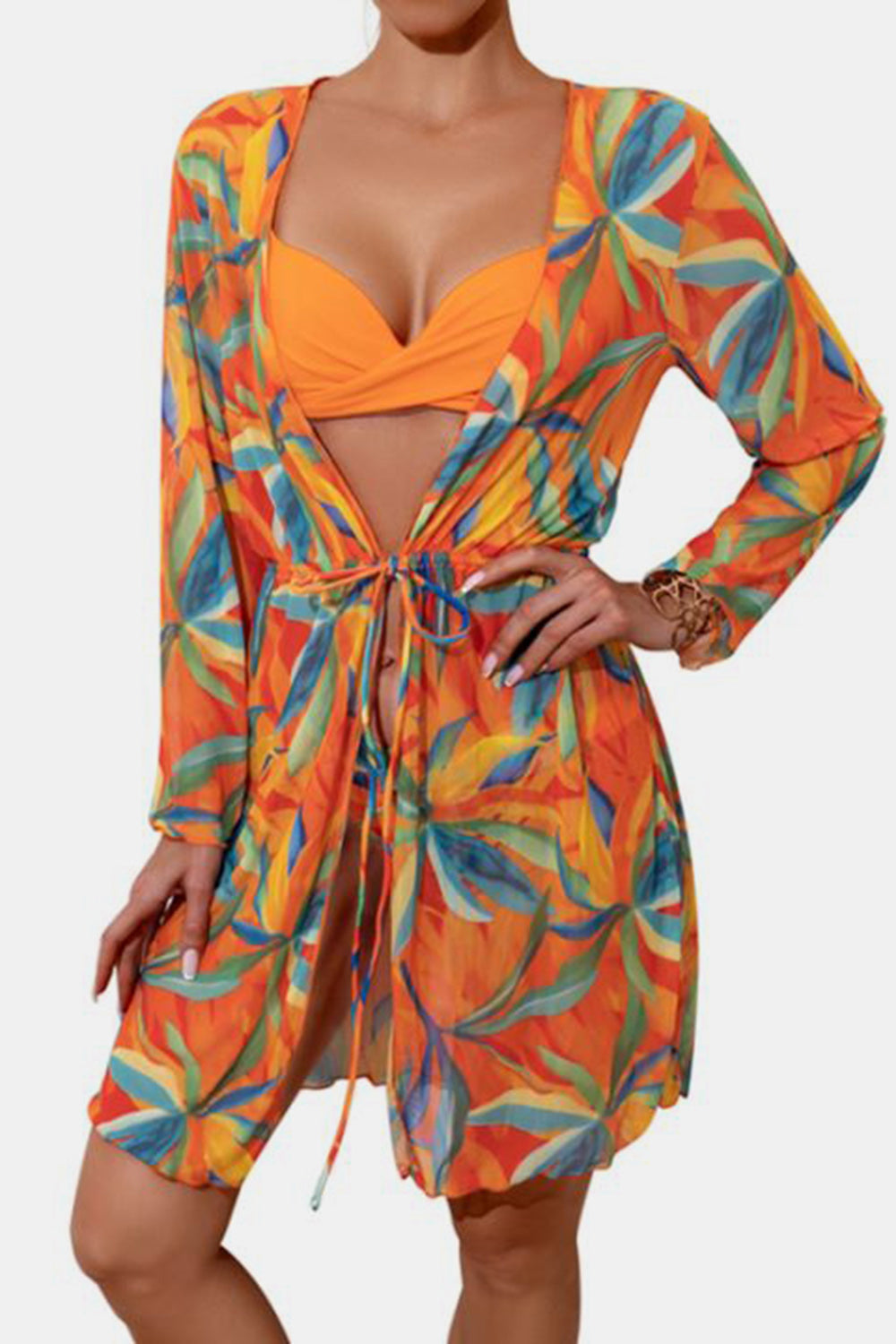 Ruched Top, Brief and Tied Cover Up Swim Set - AllIn Computer