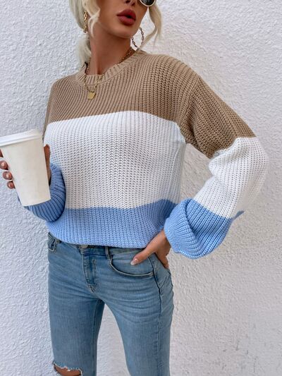 Color Block Round Neck Sweater - AllIn Computer