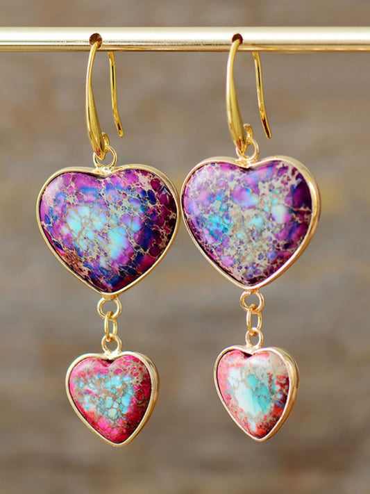 Heart Shape Imperial Jasper Dangle Earrings - AllIn Computer