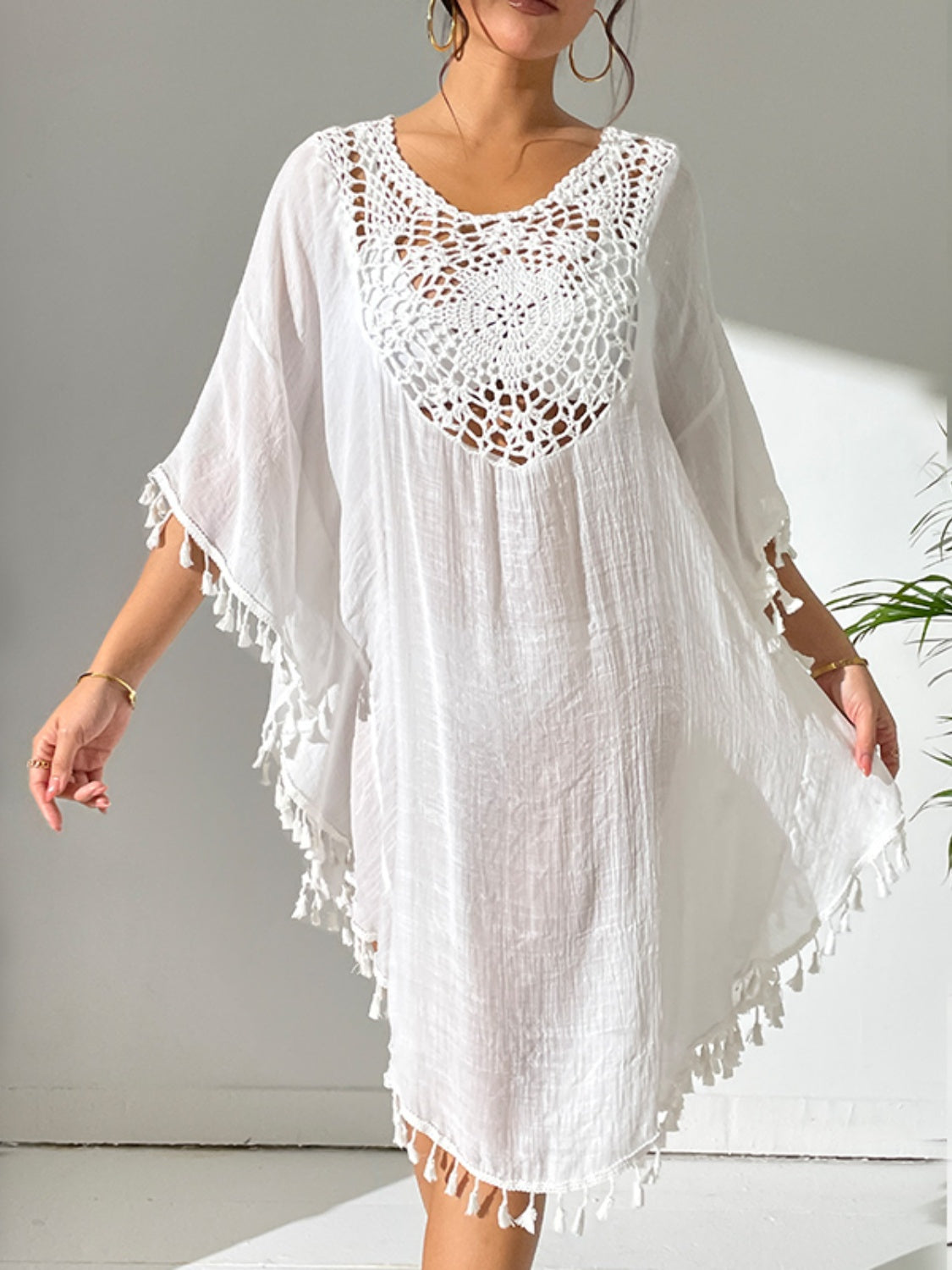 Tassel Cutout Scoop Neck Cover-Up Dress - AllIn Computer