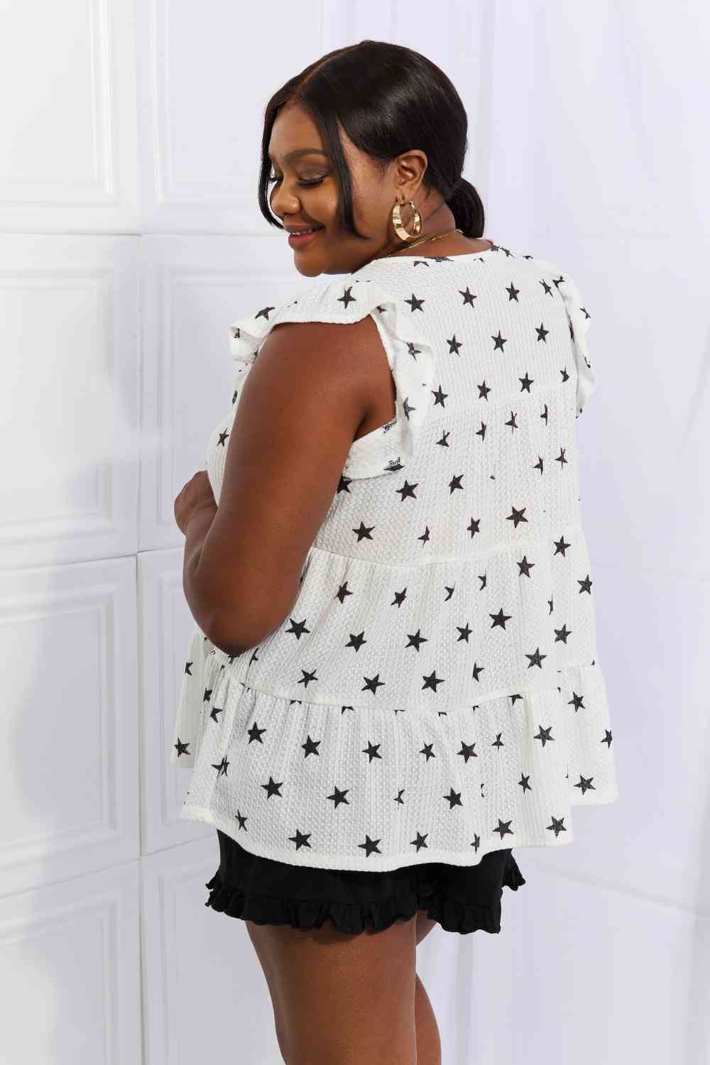 Heimish Shine Bright Full Size Butterfly Sleeve Star Print Top - AllIn Computer