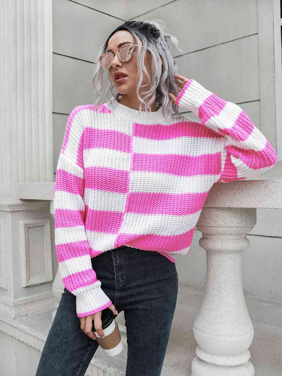 Two-Tone Dropped Shoulder Sweater - AllIn Computer