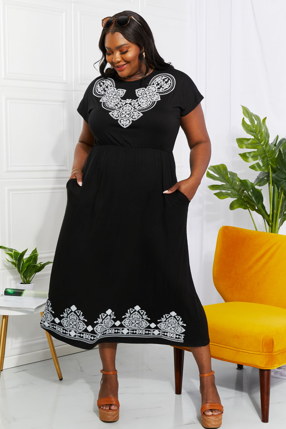 Heimish Walk In The Park Full Size Damask Midi Dress - AllIn Computer