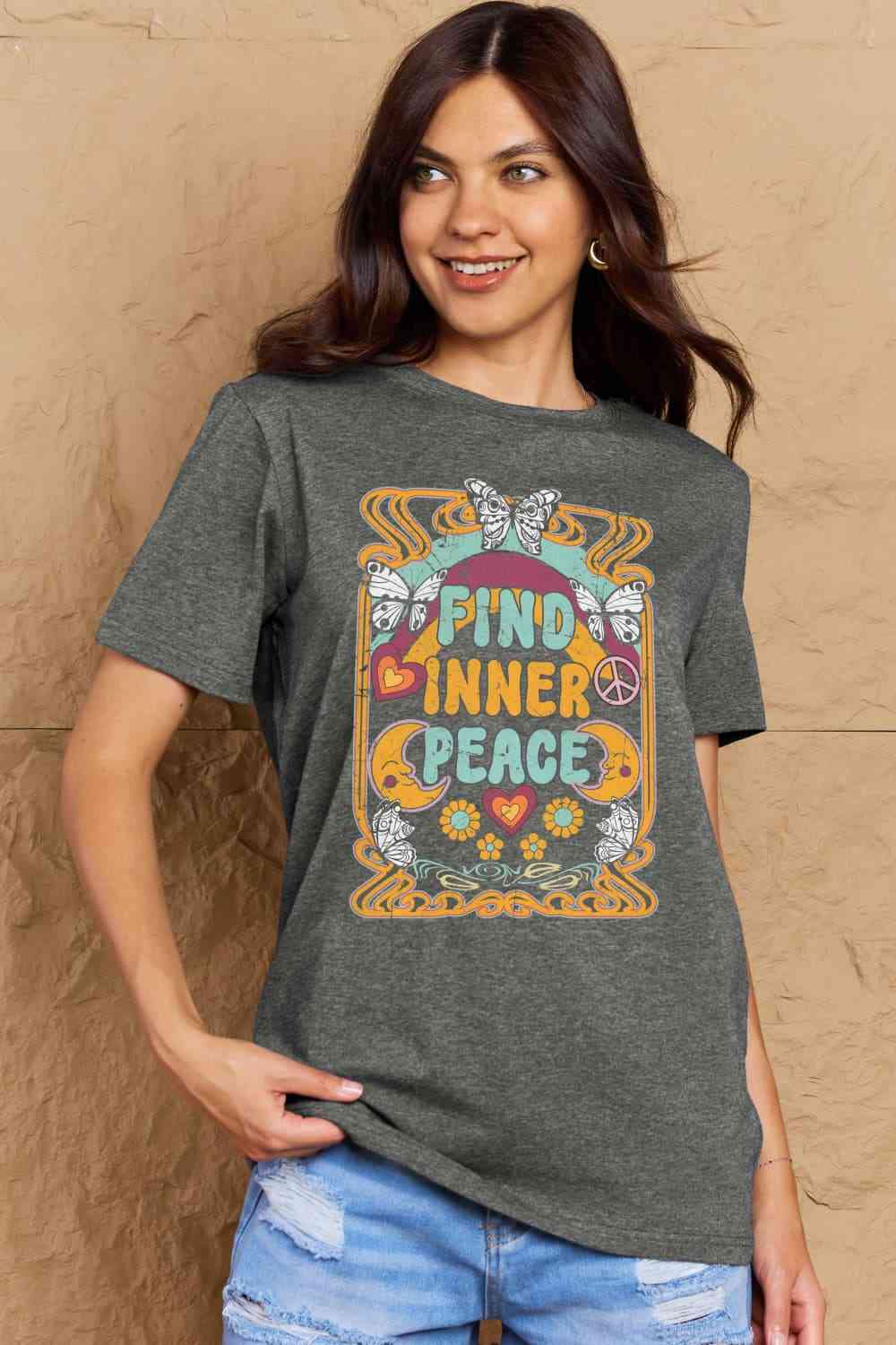 Simply Love Full Size FIND INNER PEACE Graphic Cotton T-Shirt - AllIn Computer