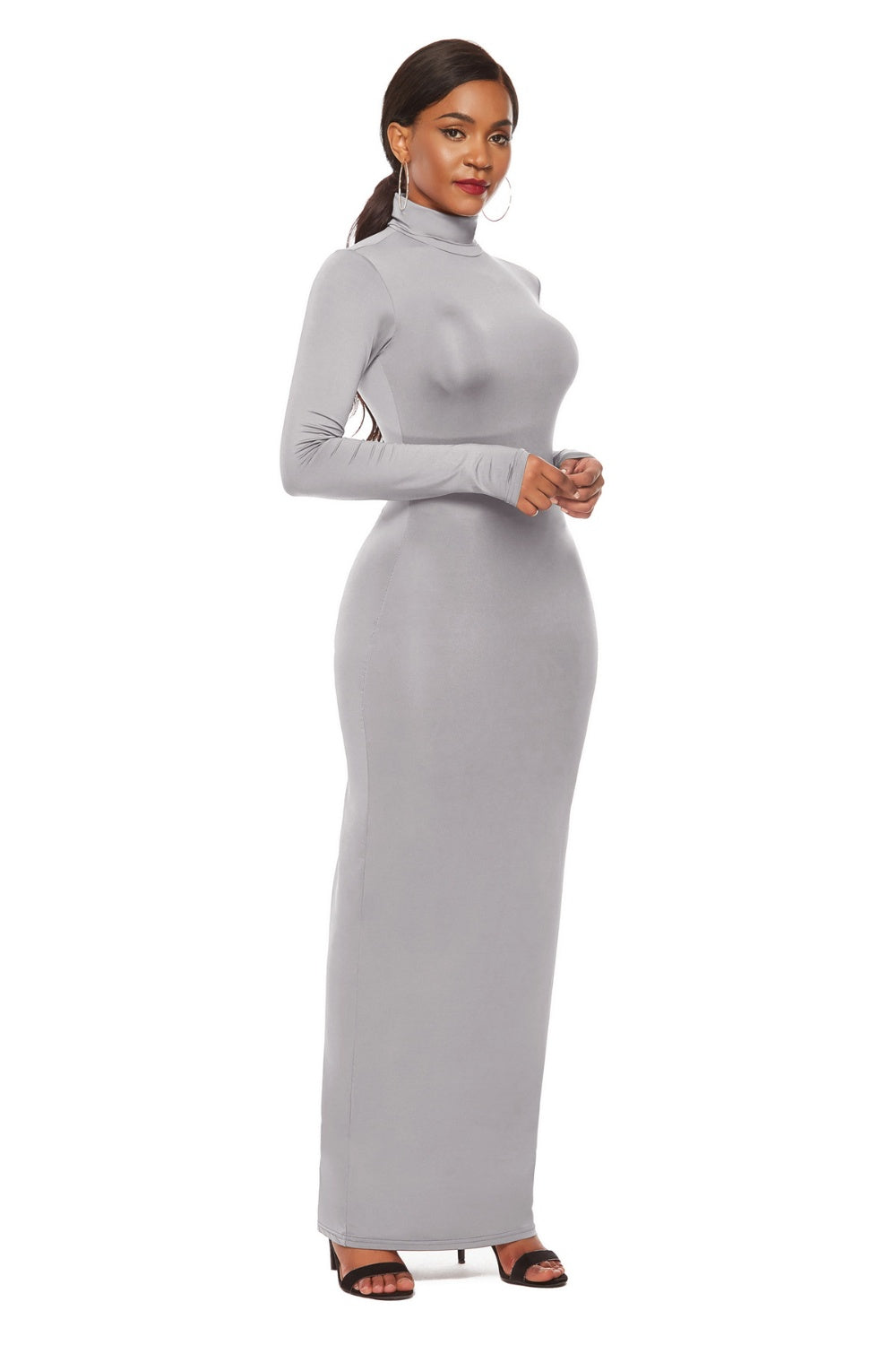 Mock Neck Long Sleeve Maxi Slim Dress - AllIn Computer