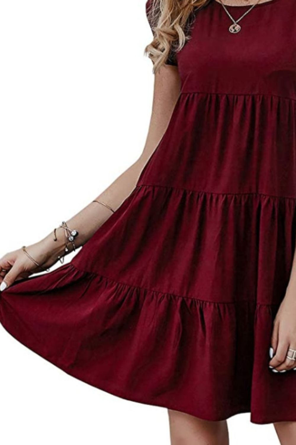 Ruffled Round Neck Cap Sleeve Mini Dress - AllIn Computer
