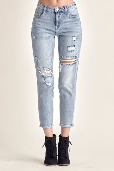 RISEN Distressed Slim Cropped Jeans - AllIn Computer