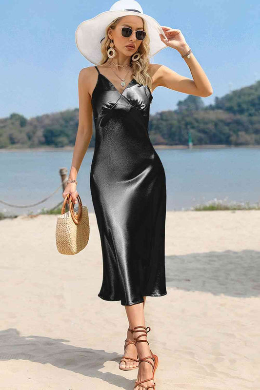 Spaghetti Strap Satin Midi Dress - AllIn Computer