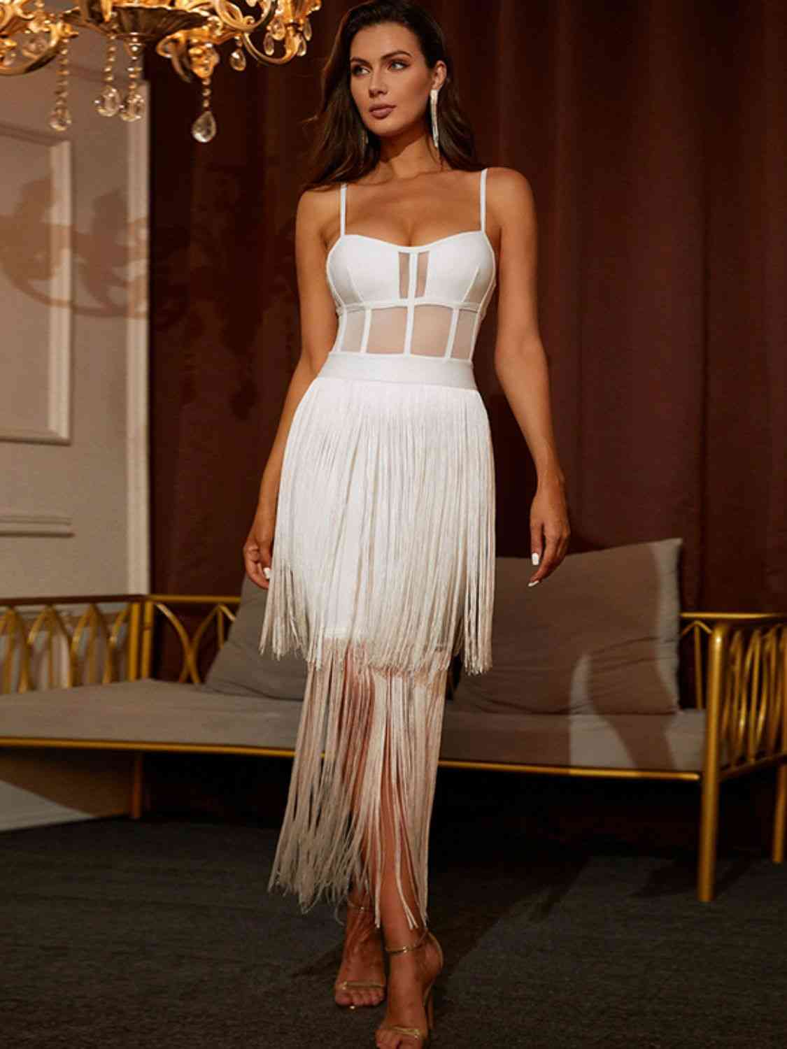 Fringe Detail Sweetheart Neck Cami Dress - AllIn Computer