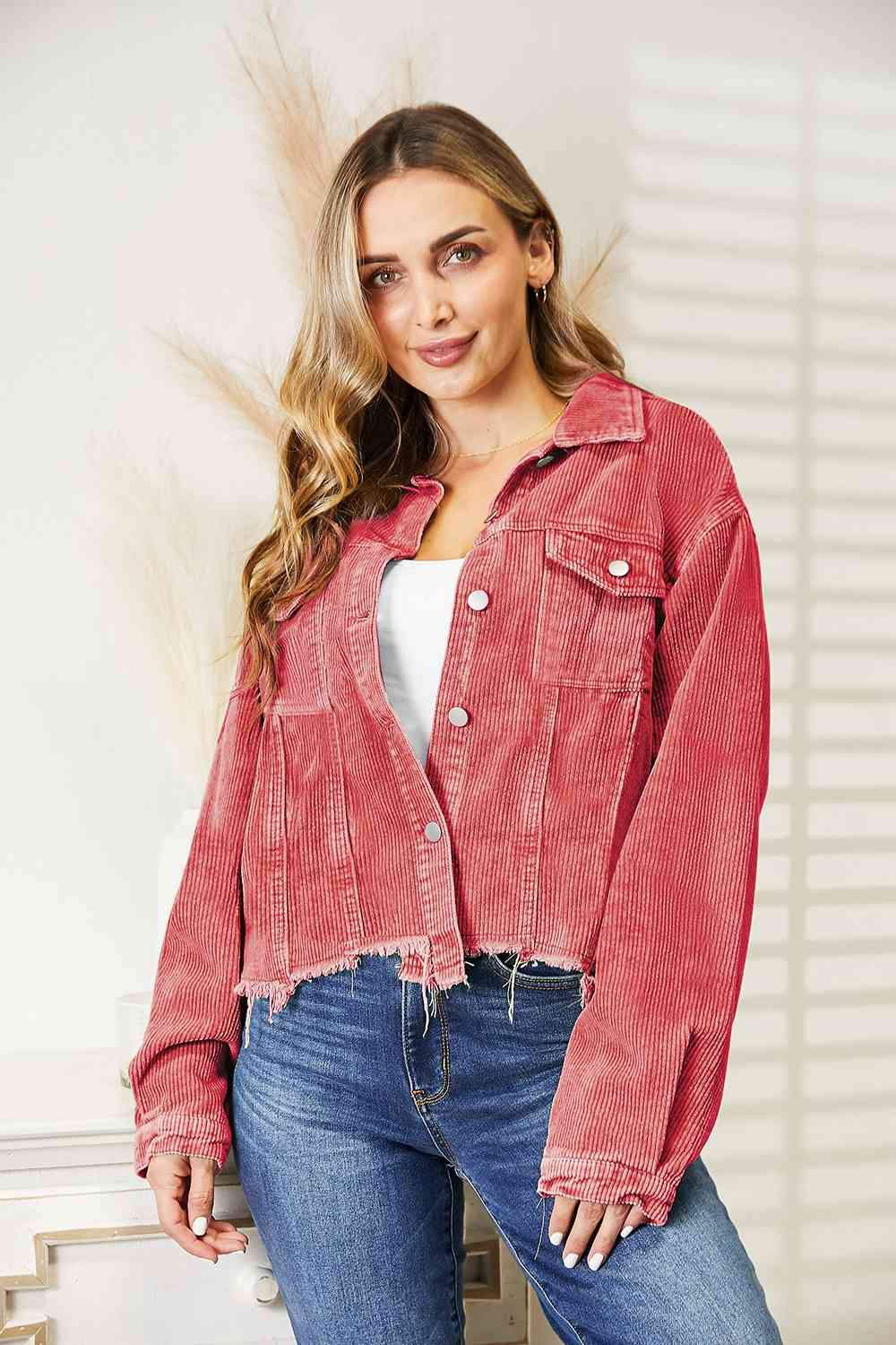 Raw Hem Button Down Jacket - AllIn Computer