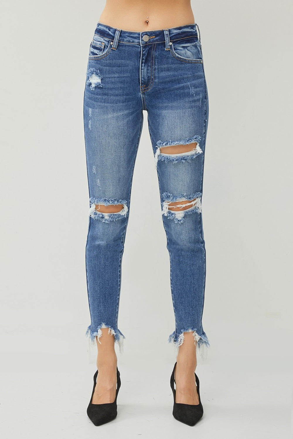 RISEN Distressed Frayed Hem Slim Jeans - AllIn Computer