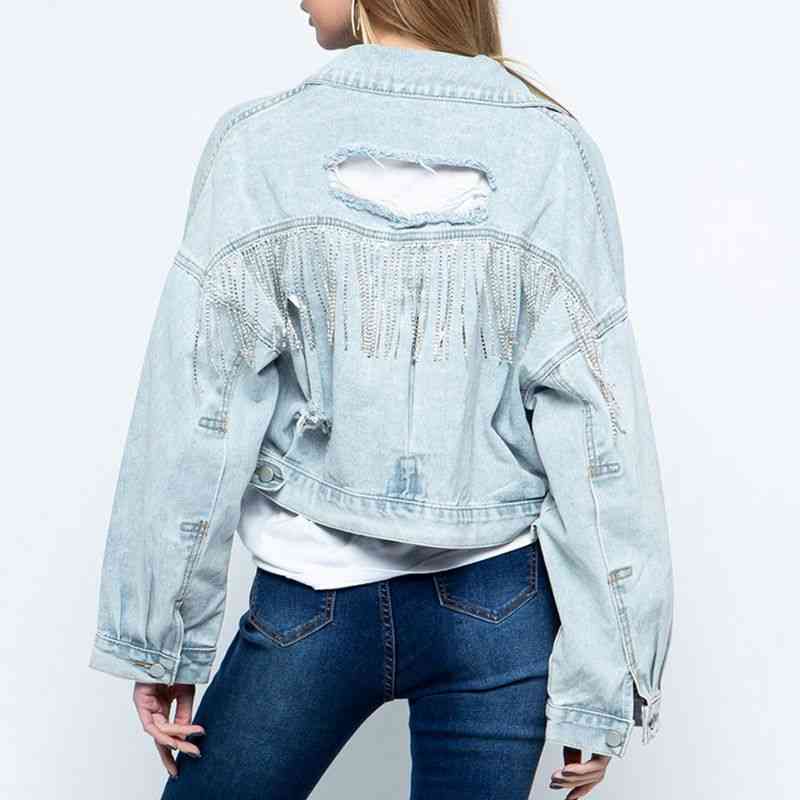 Cropped Collared Neck Dropped Shoulder Denim Jacket - AllIn Computer