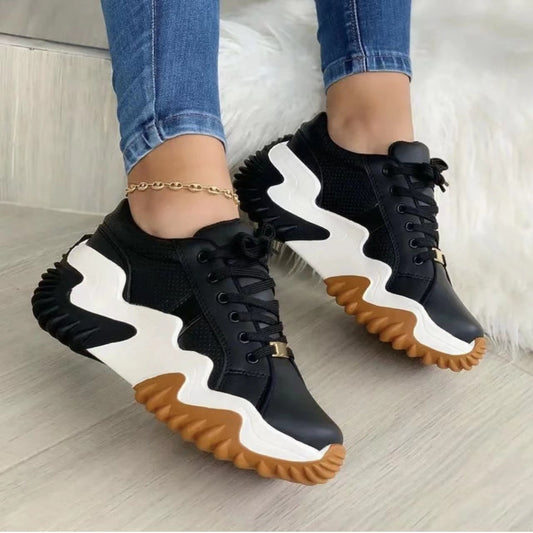 Lace-Up PU Leather Platform Sneakers - AllIn Computer