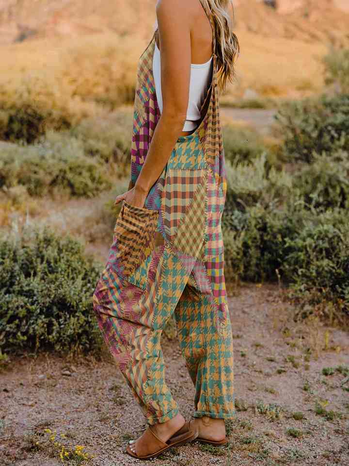 Full Size Printed V-Neck Sleeveless Jumpsuit - AllIn Computer