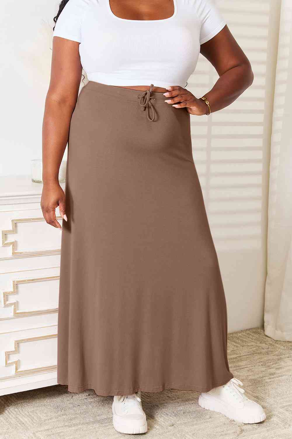 Double Take Full Size Soft Rayon Drawstring Waist Maxi Skirt - AllIn Computer