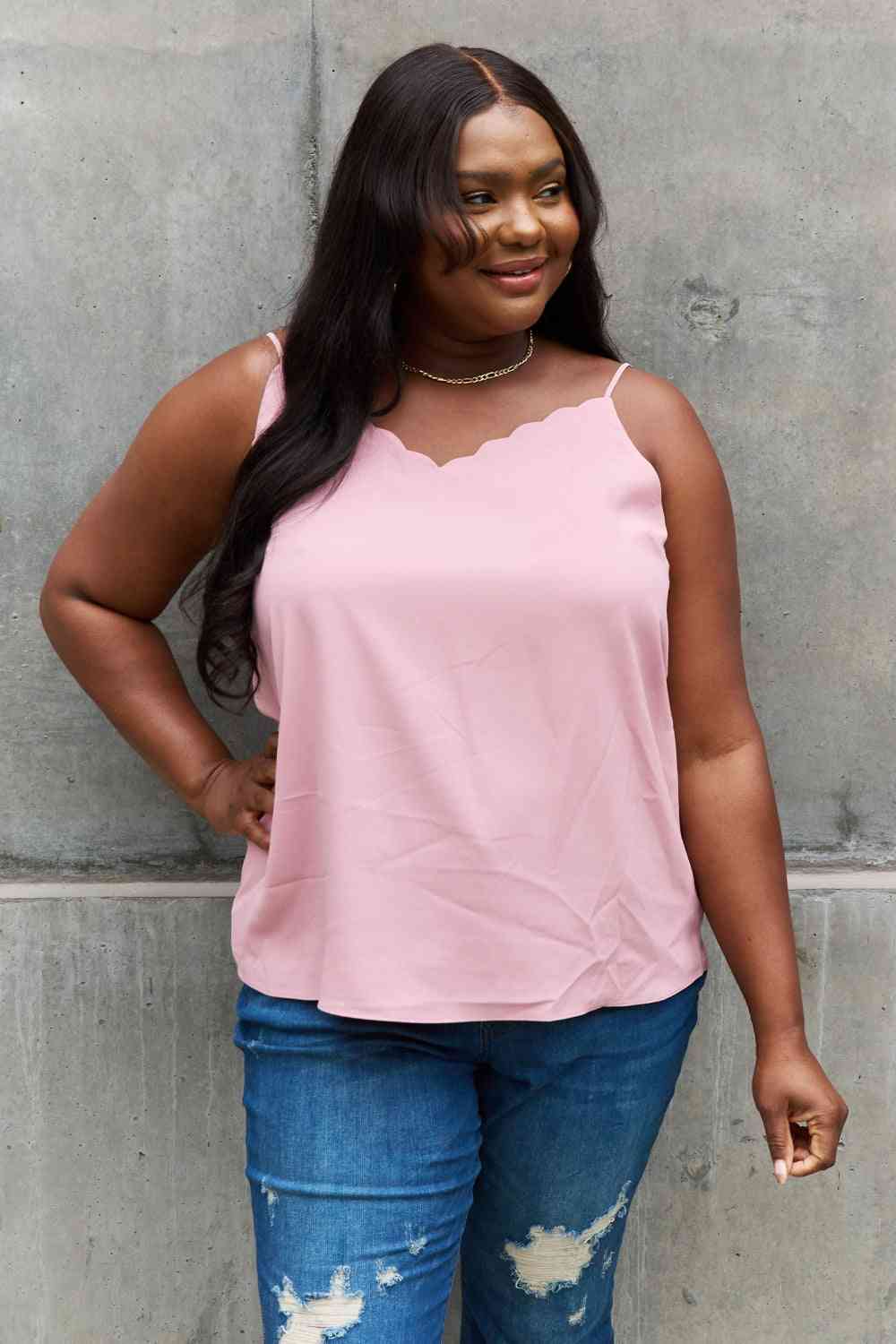 Sweet Lovely By Jen Full Size Scalloped Cami in Rosewood - AllIn Computer
