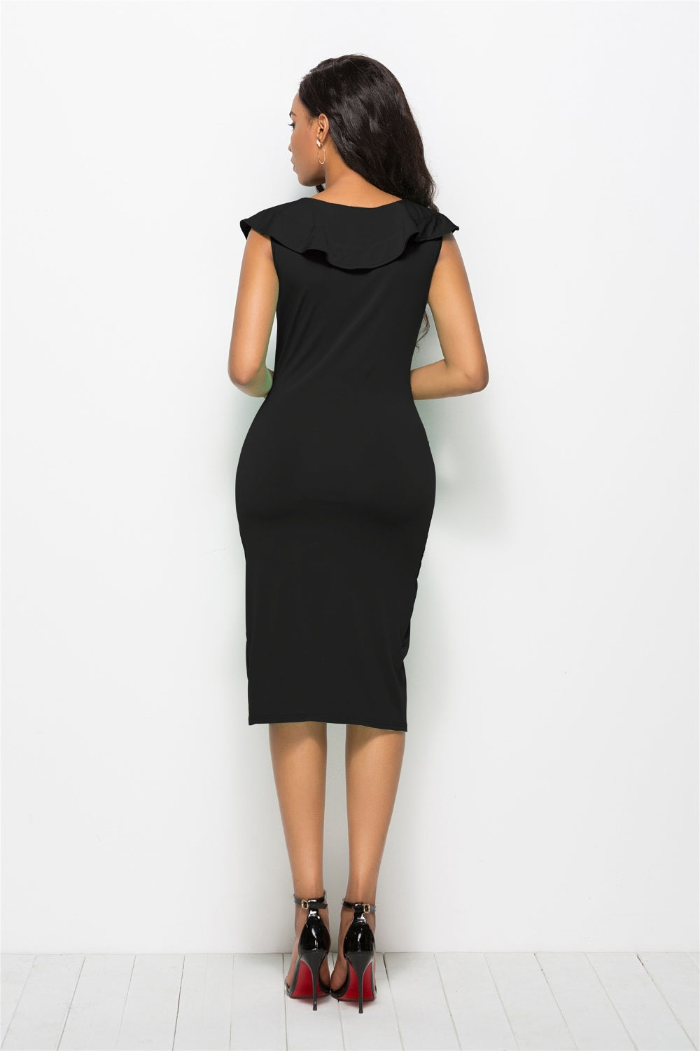 Ruched Ruffled Cap Sleeve Dress - AllIn Computer