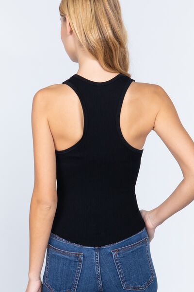 ACTIVE BASIC Ribbed Round-Neck Racerback Seamless Tank - AllIn Computer
