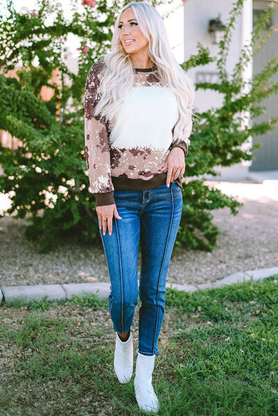 Printed Round Neck Long Sleeve T-Shirt - AllIn Computer