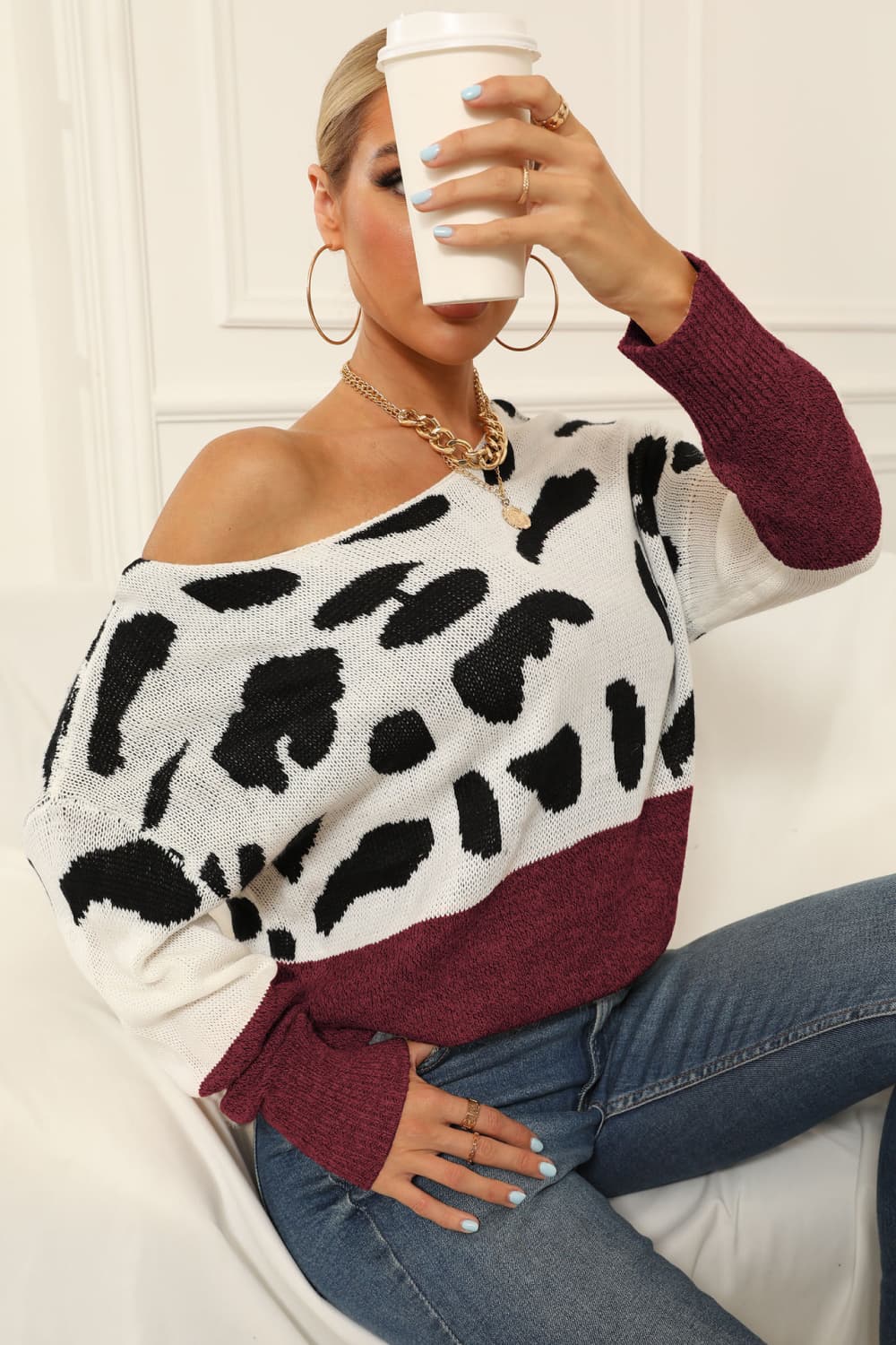 Full Size Two-Tone Boat Neck Sweater - AllIn Computer