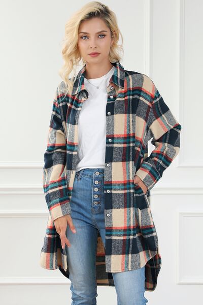 Plaid Button Up Long Sleeve Slit Shacket - AllIn Computer