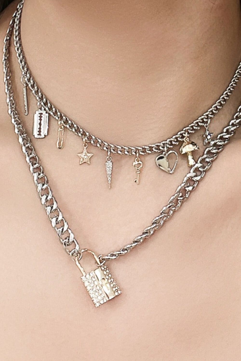 Lock Pendant Double-Layered Necklace - AllIn Computer
