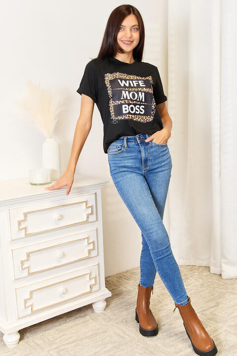 Simply Love WIFE MOM BOSS Leopard Graphic T-Shirt - AllIn Computer
