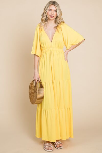 Culture Code Backless Plunge Half-Sleeve Tiered Dress - AllIn Computer
