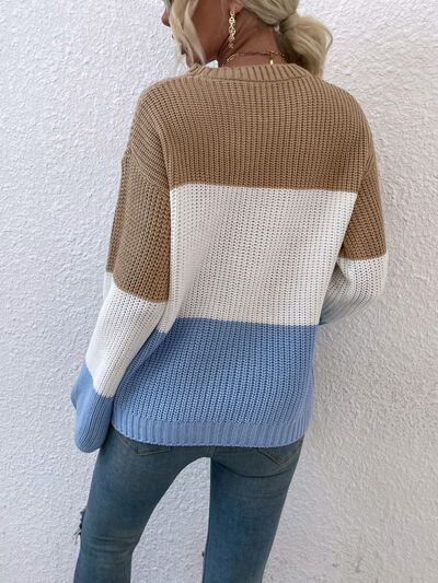 Color Block Round Neck Sweater - AllIn Computer