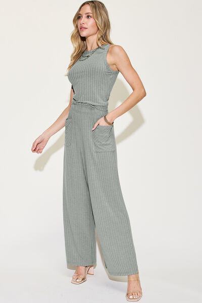 Basic Bae Full Size Ribbed Tank and Wide Leg Pants Set - AllIn Computer