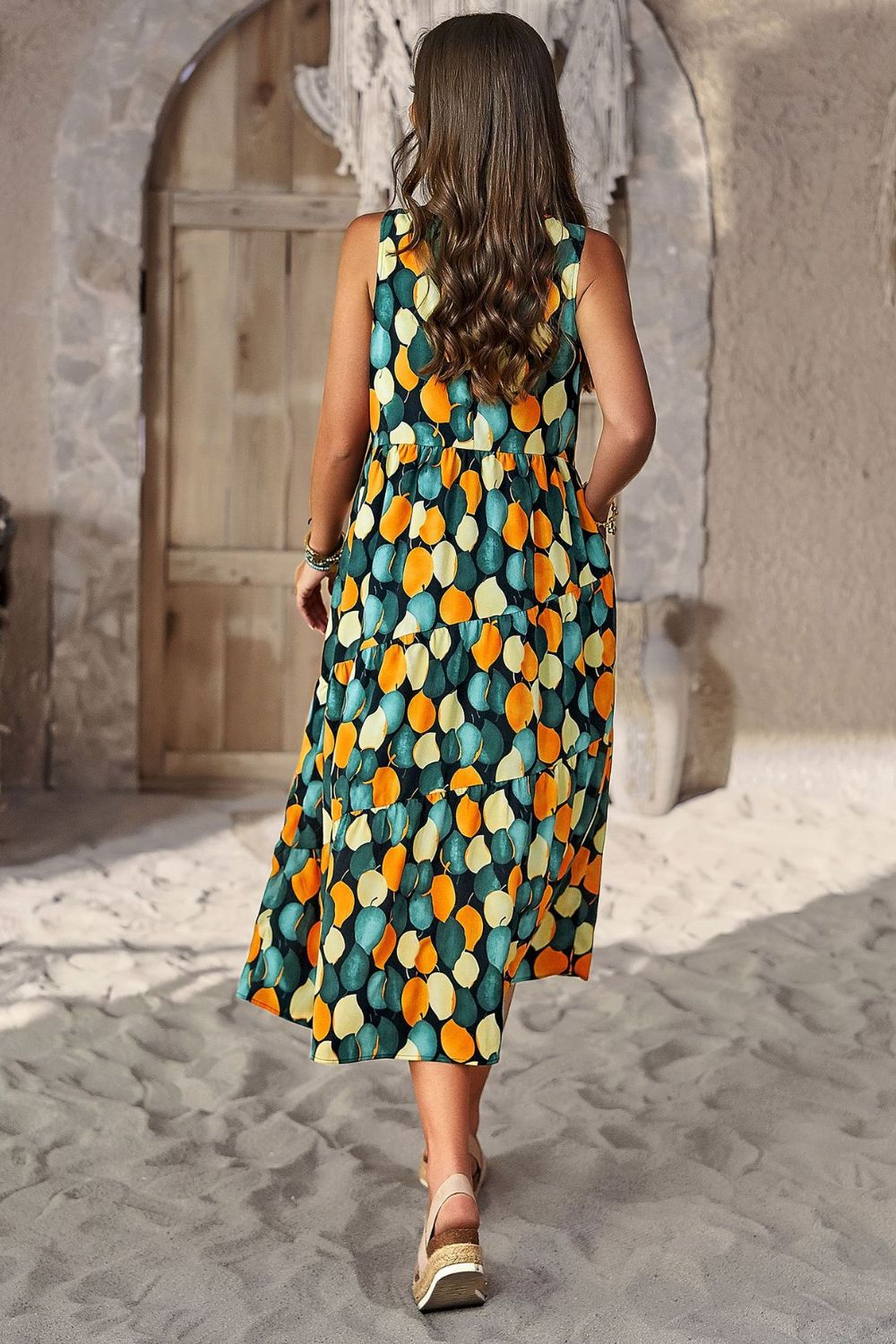 Printed Sleeveless Midi Dress with Pocket - AllIn Computer