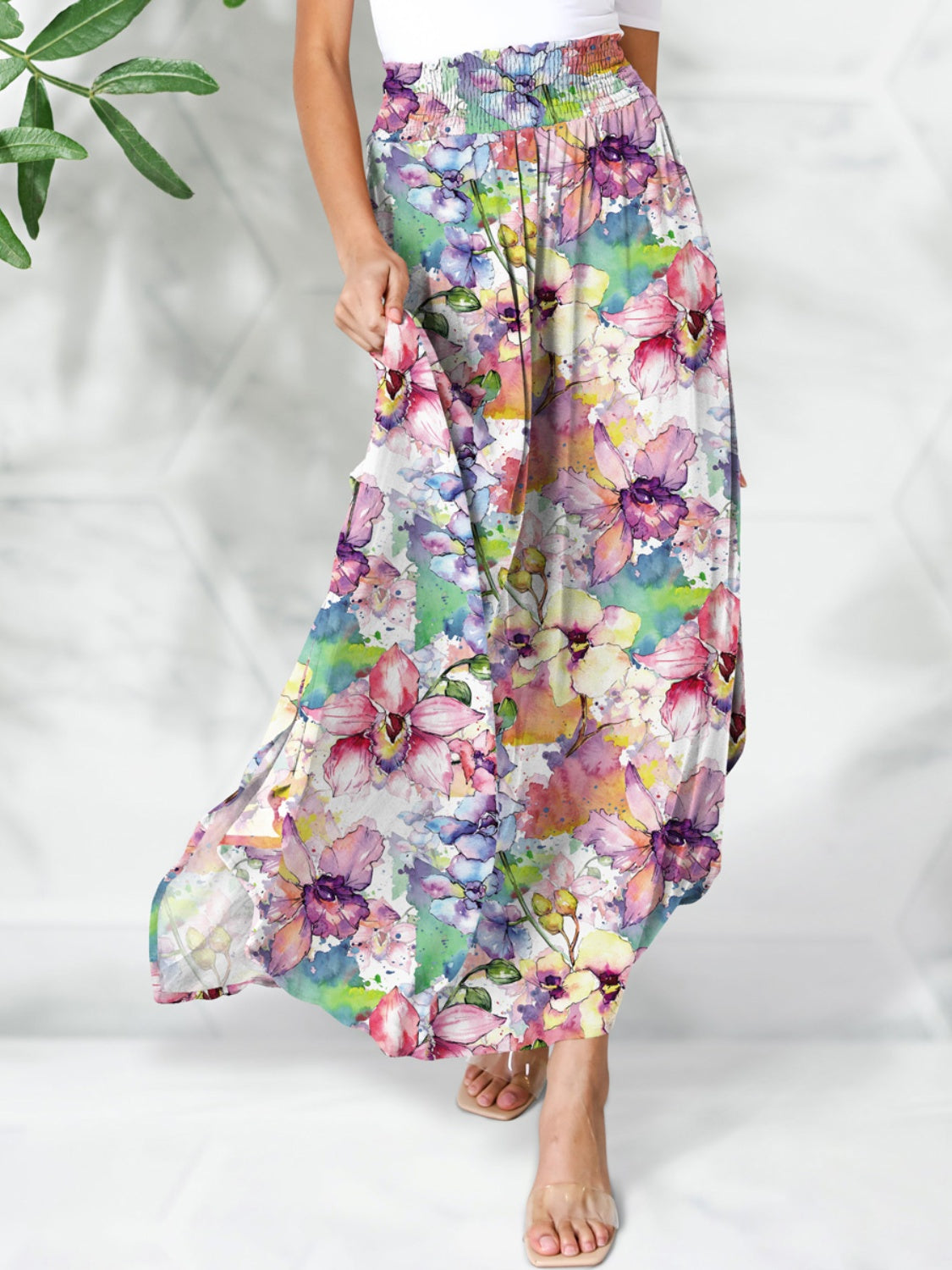 Smocked Printed Elastic Waist Maxi Skirt - AllIn Computer